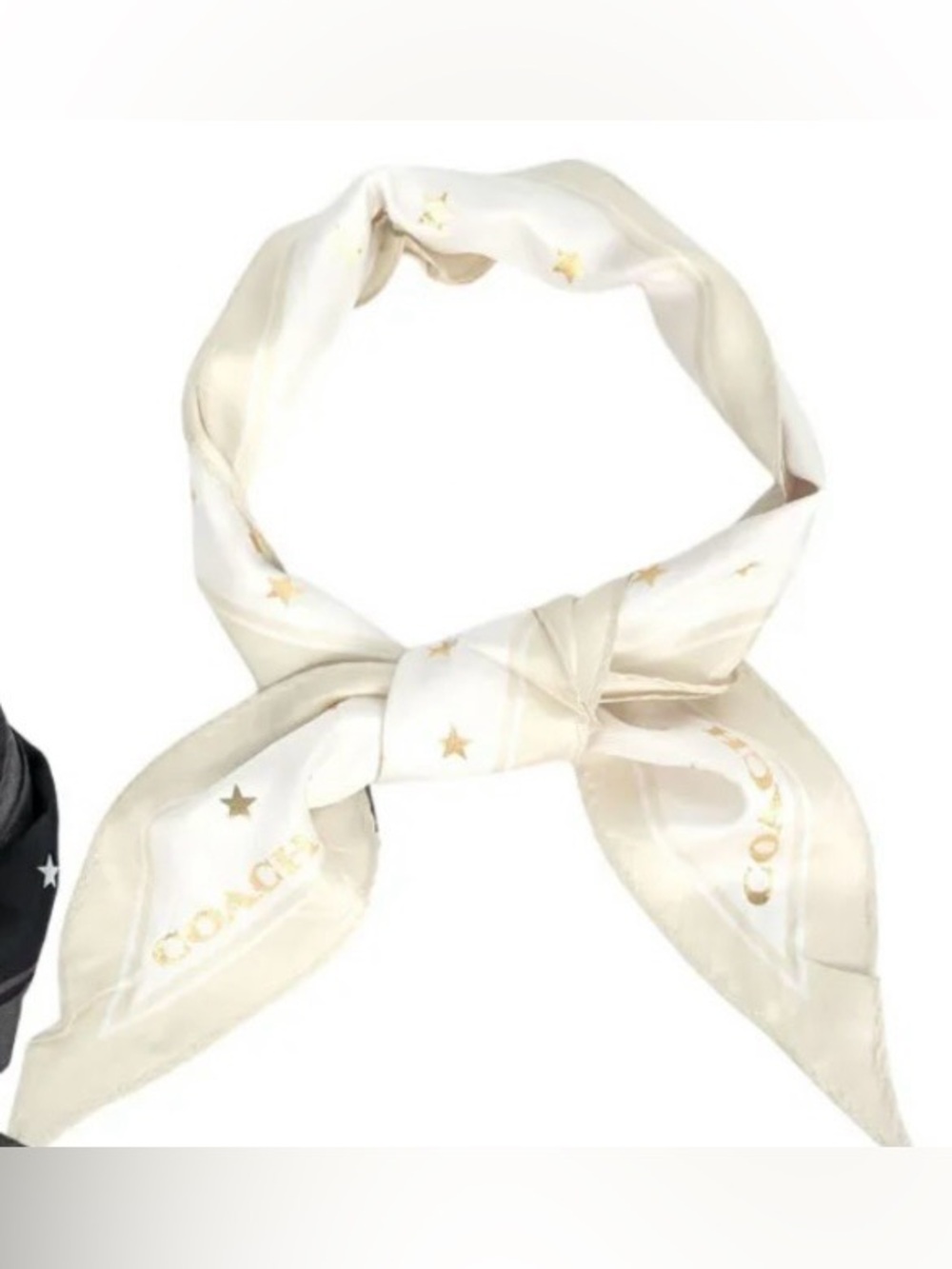 COACH Metallic Gold Stars on Chalk Silk Diamond Shaped Scarf - Picture 2 of 8